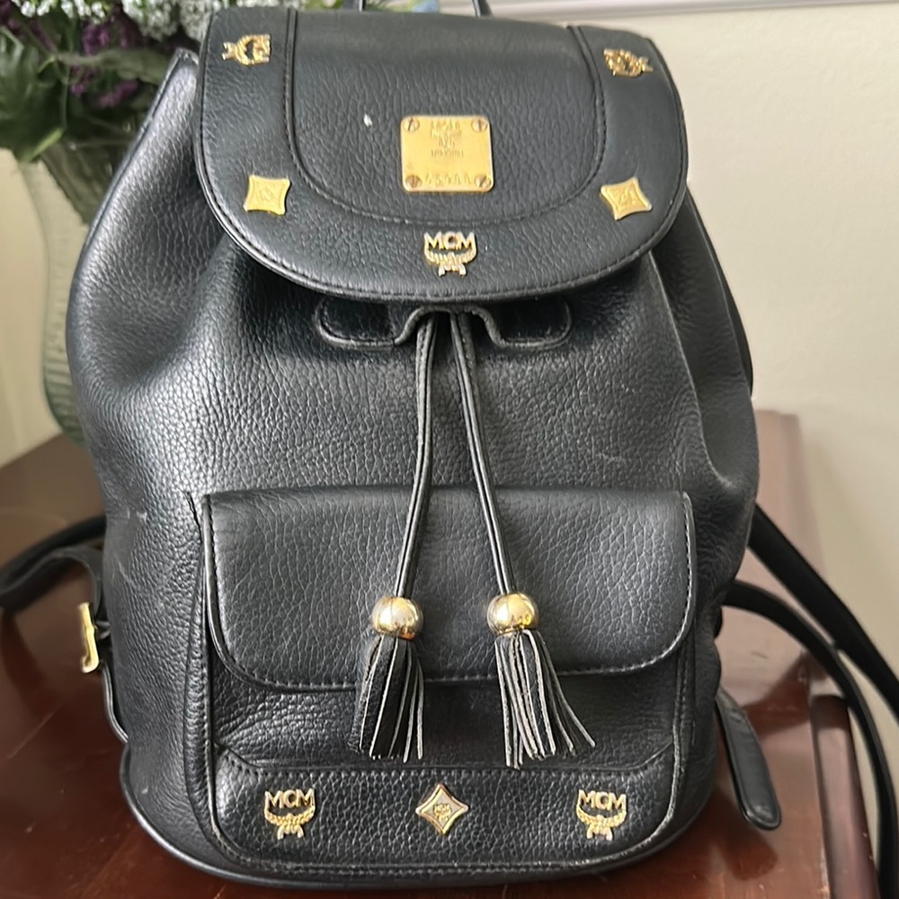 MCM Black Backpack with Gold Details